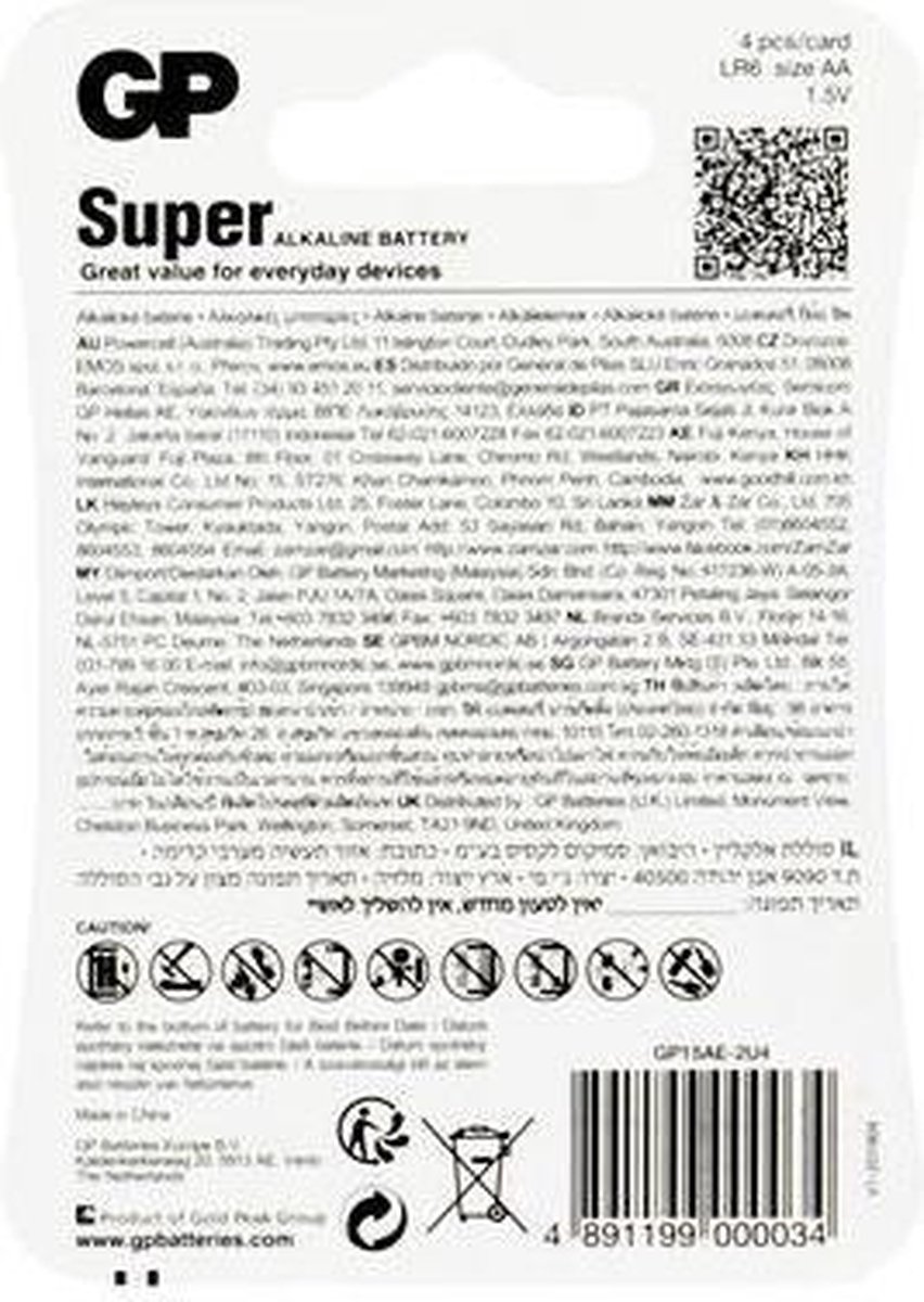 GP batterijen Super AA alkaline per 4 stuks