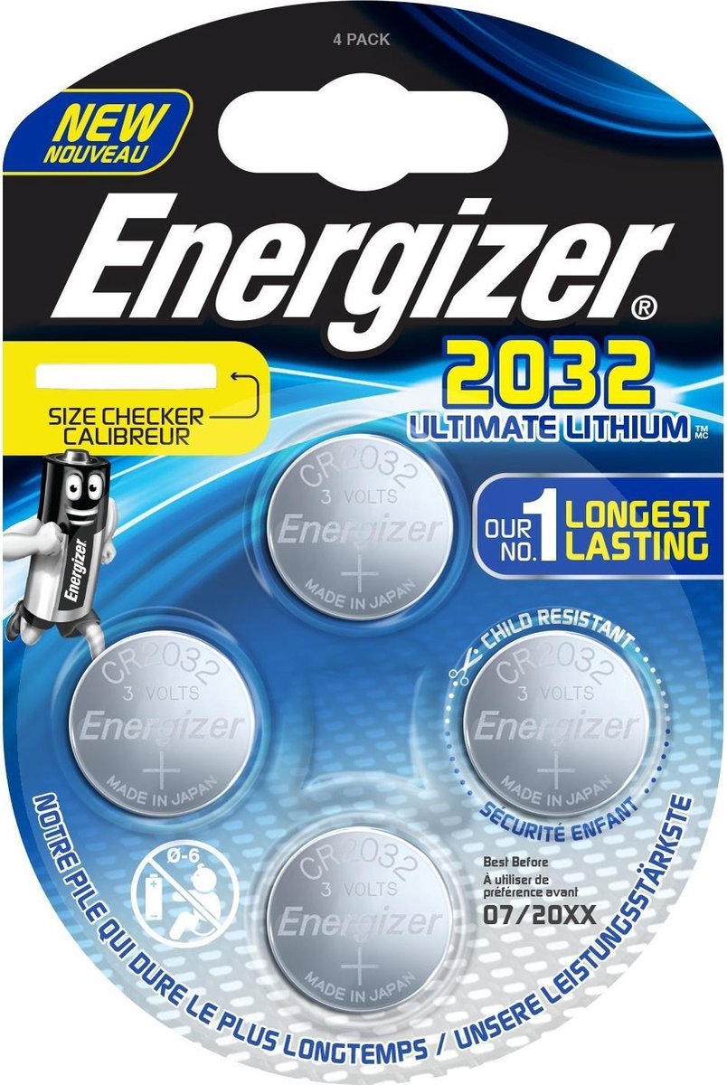 Energizer batterij knoopcel Ultimate Lithium 3V CR2032 4 stuks - Blauw
