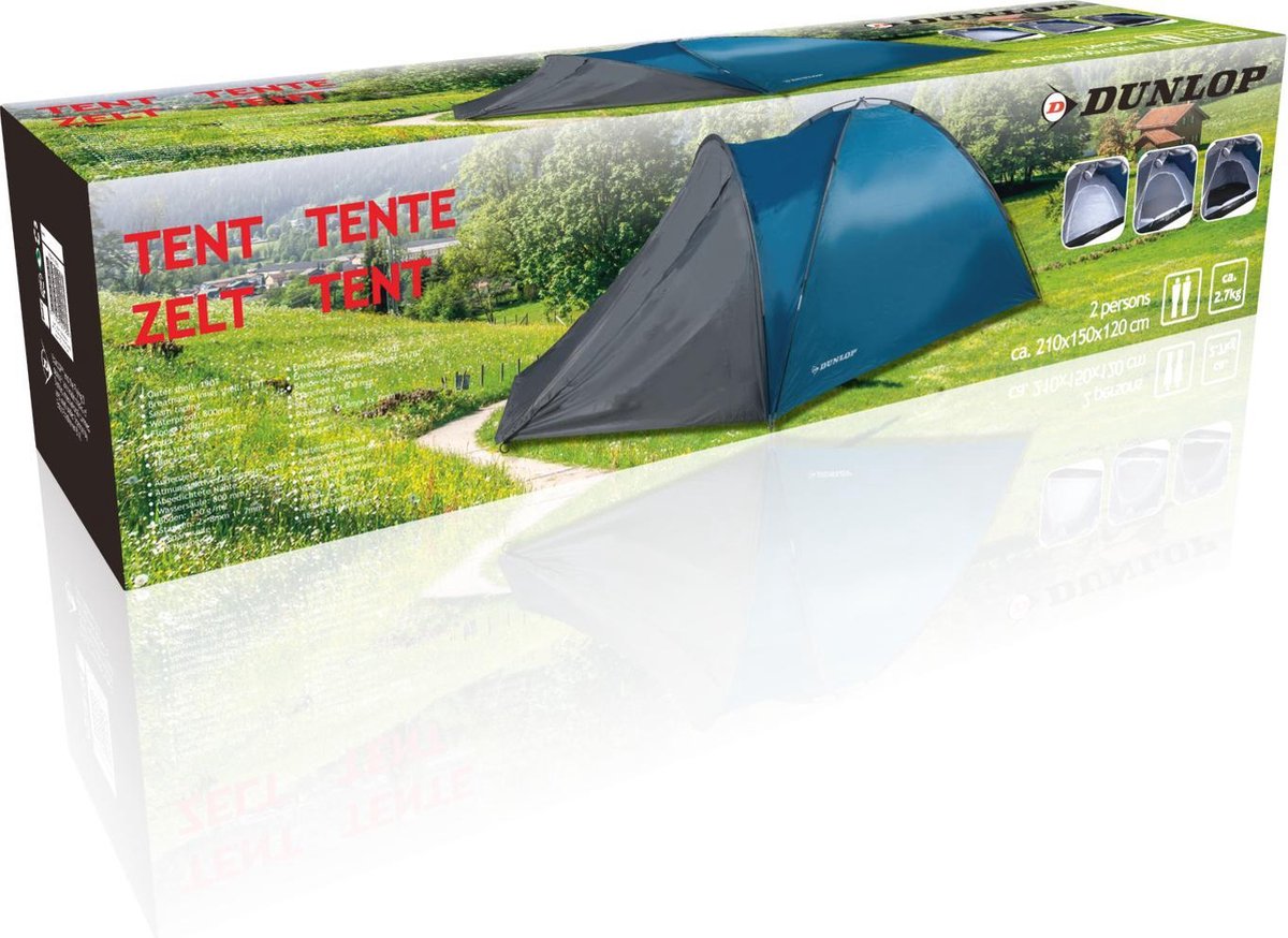 Dunlop koepeltent tweepersoons 210 x 150 x 120 cm blauw