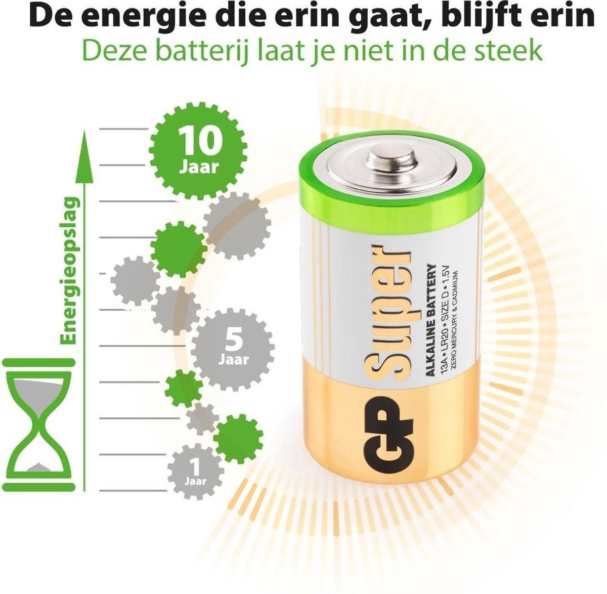 GP Super Alkaline batterijen type D - 2 stuks