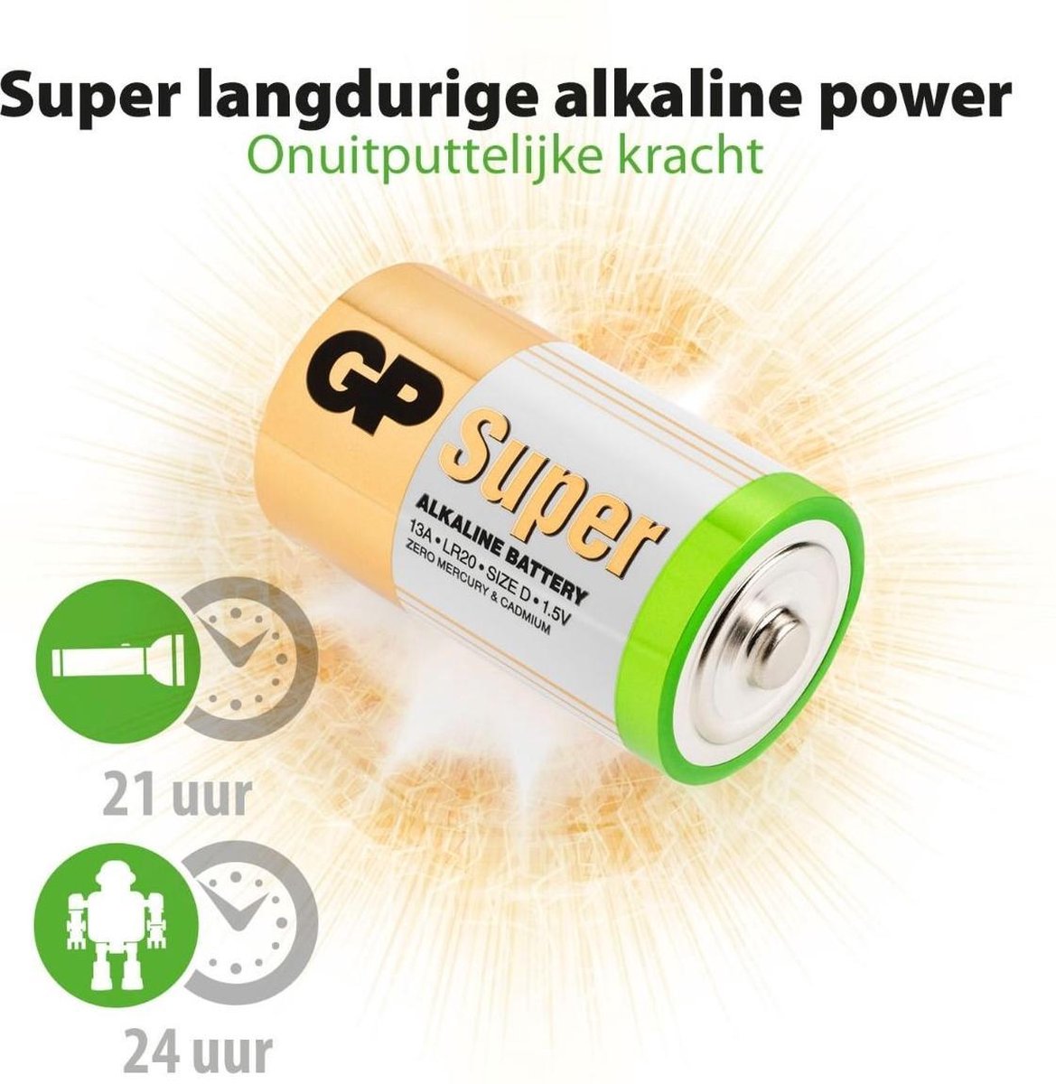 GP Super Alkaline batterijen type D - 2 stuks