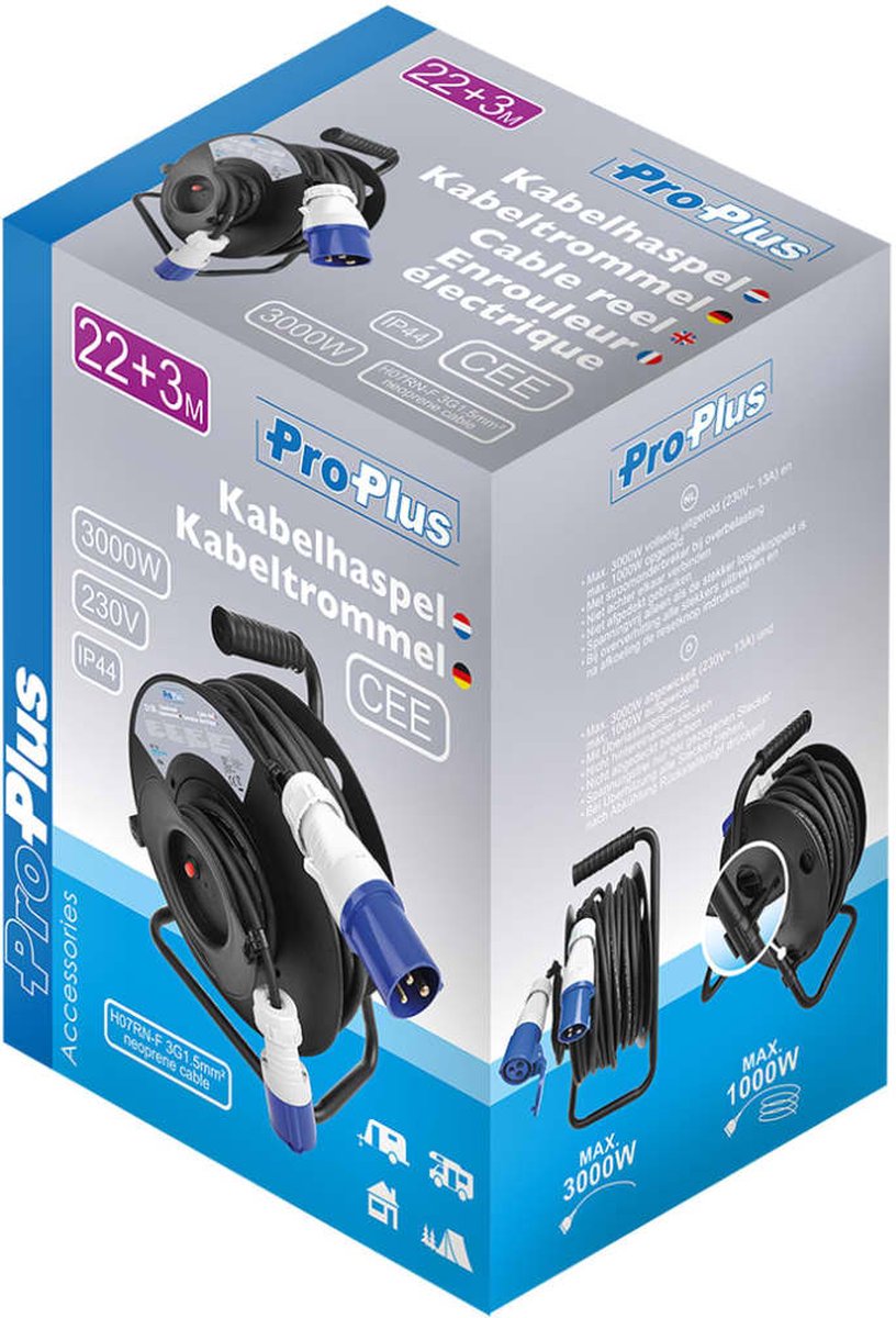 Universeel ProPlus kabelhaspel CEE 3G 1,5mm neopreen 25 meter - Zwart