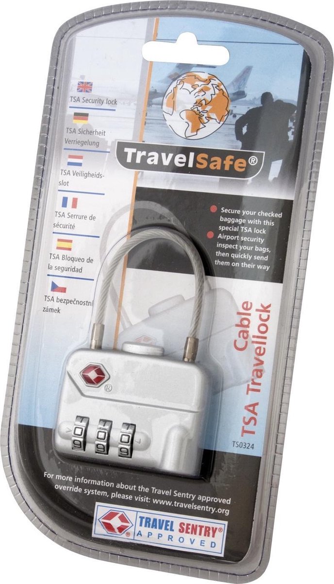 Travelsafe cijferslot TSA met kabel 7 x 4 cm staal grijs