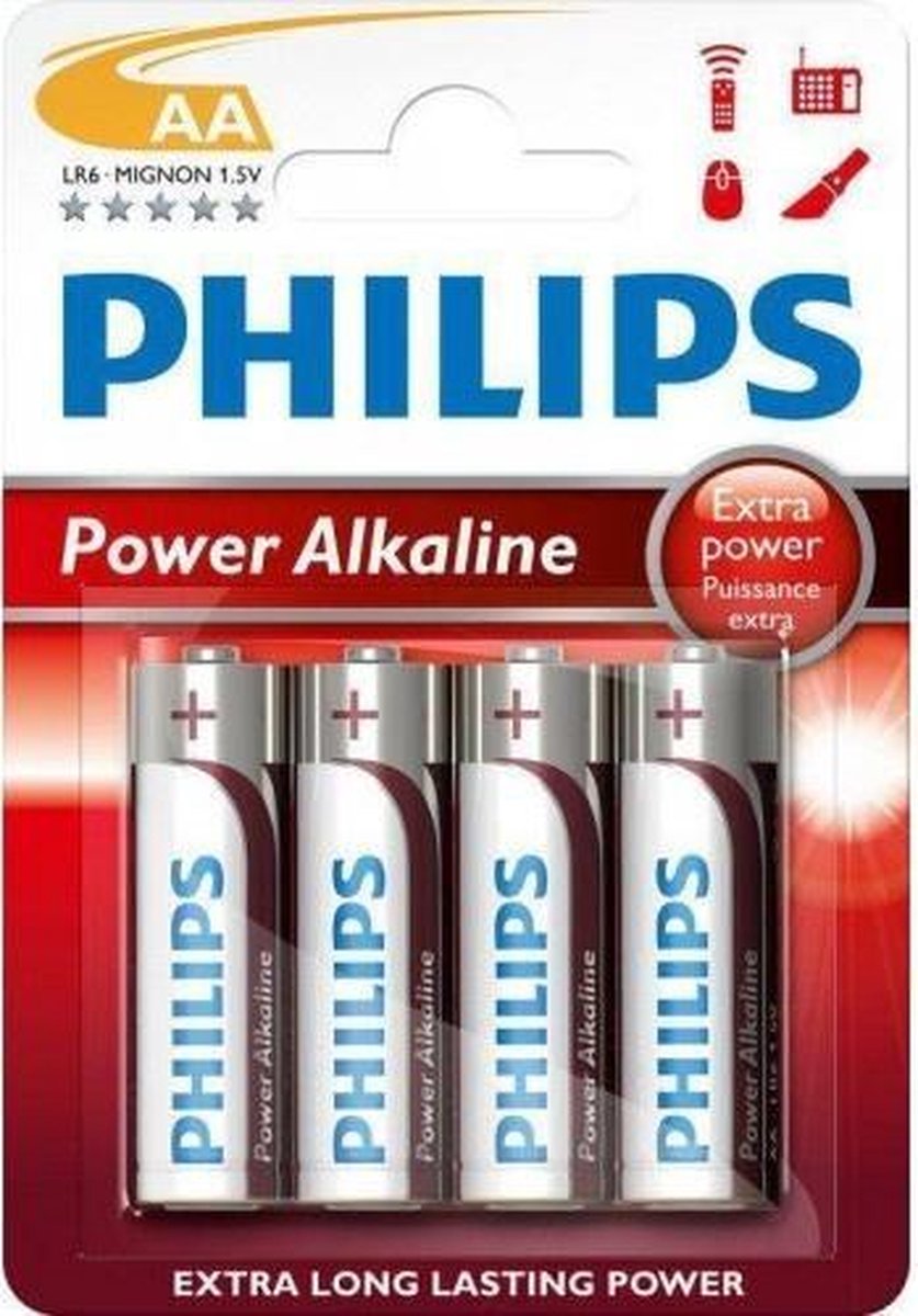 Philips batterijen AA Power Alkaline zilver/rood 4 stuks