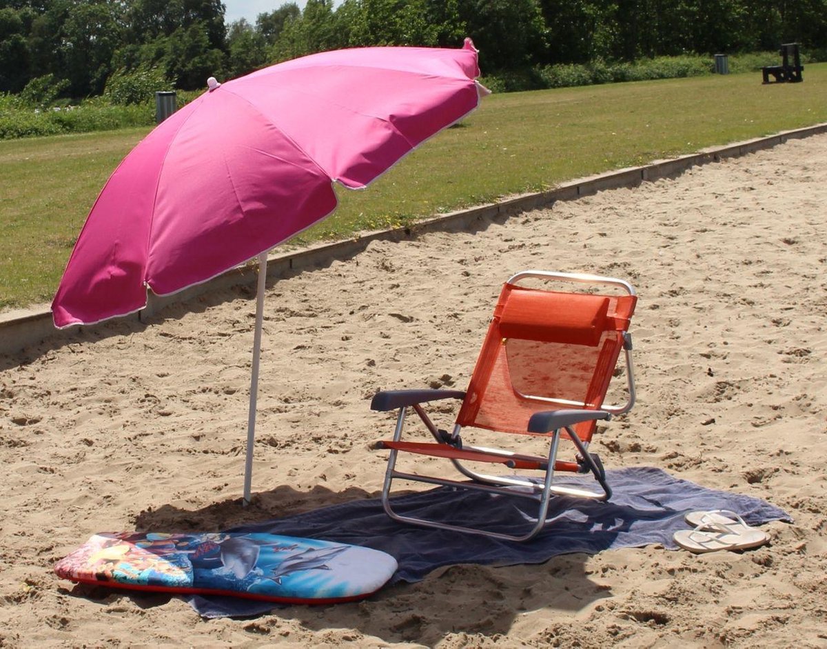 Eurotrail strandparasol 180 x 160 cm staal 2-delig - Roze