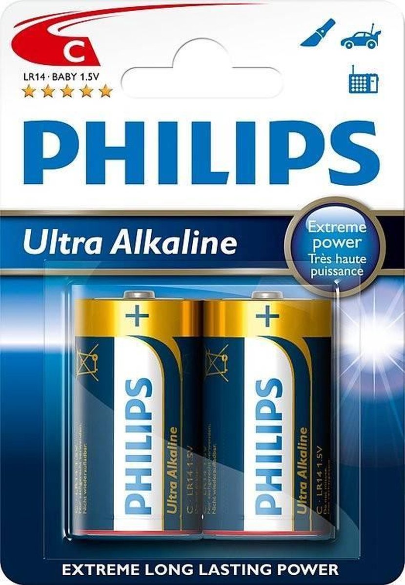 Philips batterijen C/LR14 Ultra Alkaline 2 stuks
