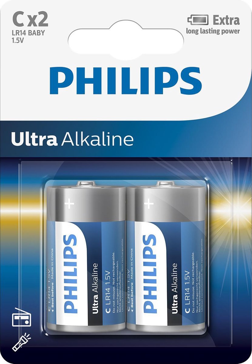 Philips batterijen C/LR14 Ultra Alkaline 2 stuks