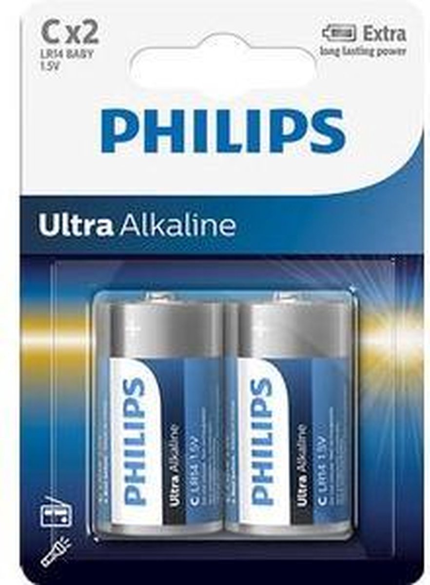 Philips batterijen C/LR14 Ultra Alkaline 2 stuks