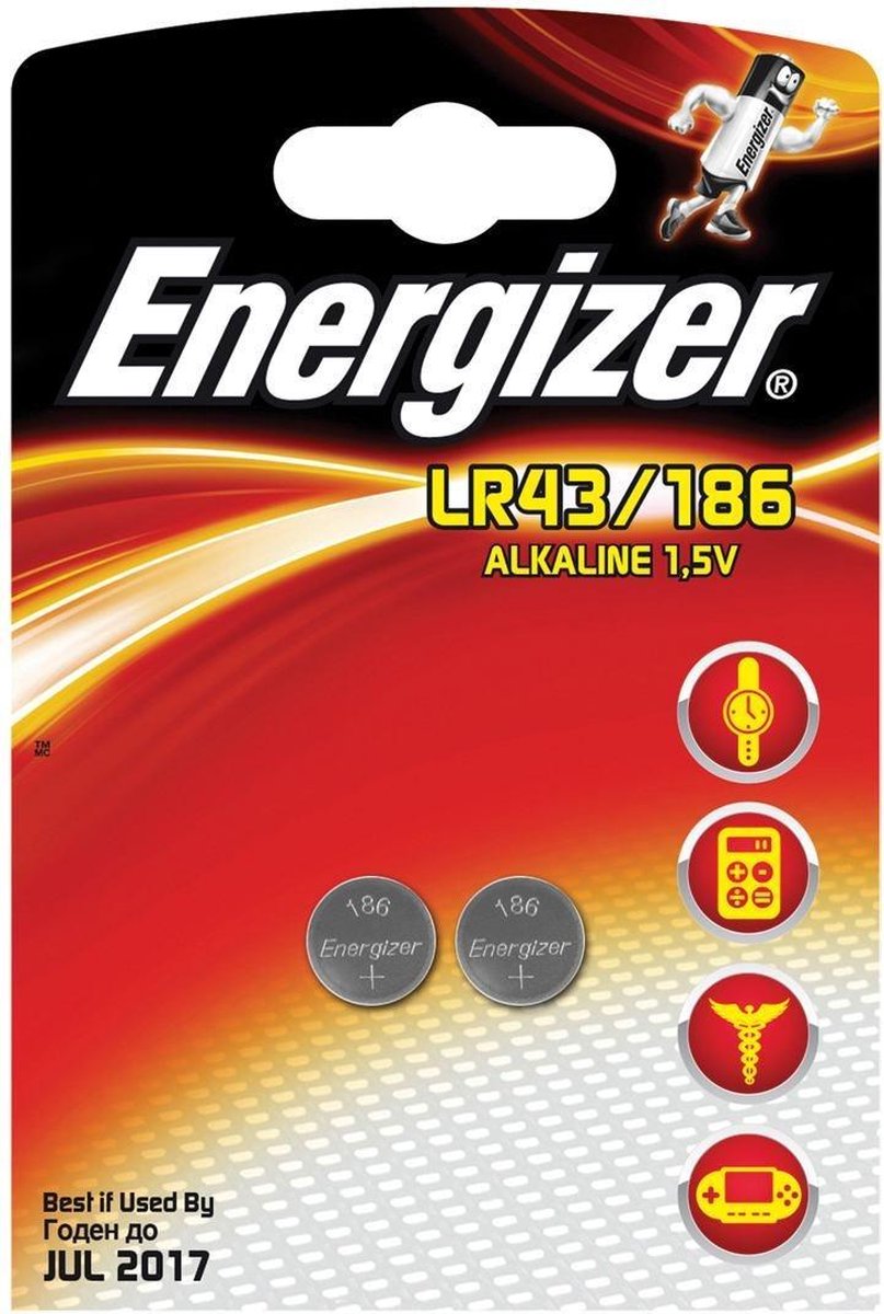 Energizer knoopcelbatterij LR43/186 Alkaline 1,5V 2 stuks
