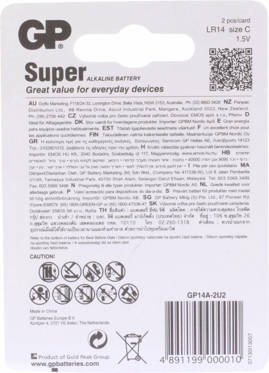 GP Super Alkaline batterijen type C - 2 stuks