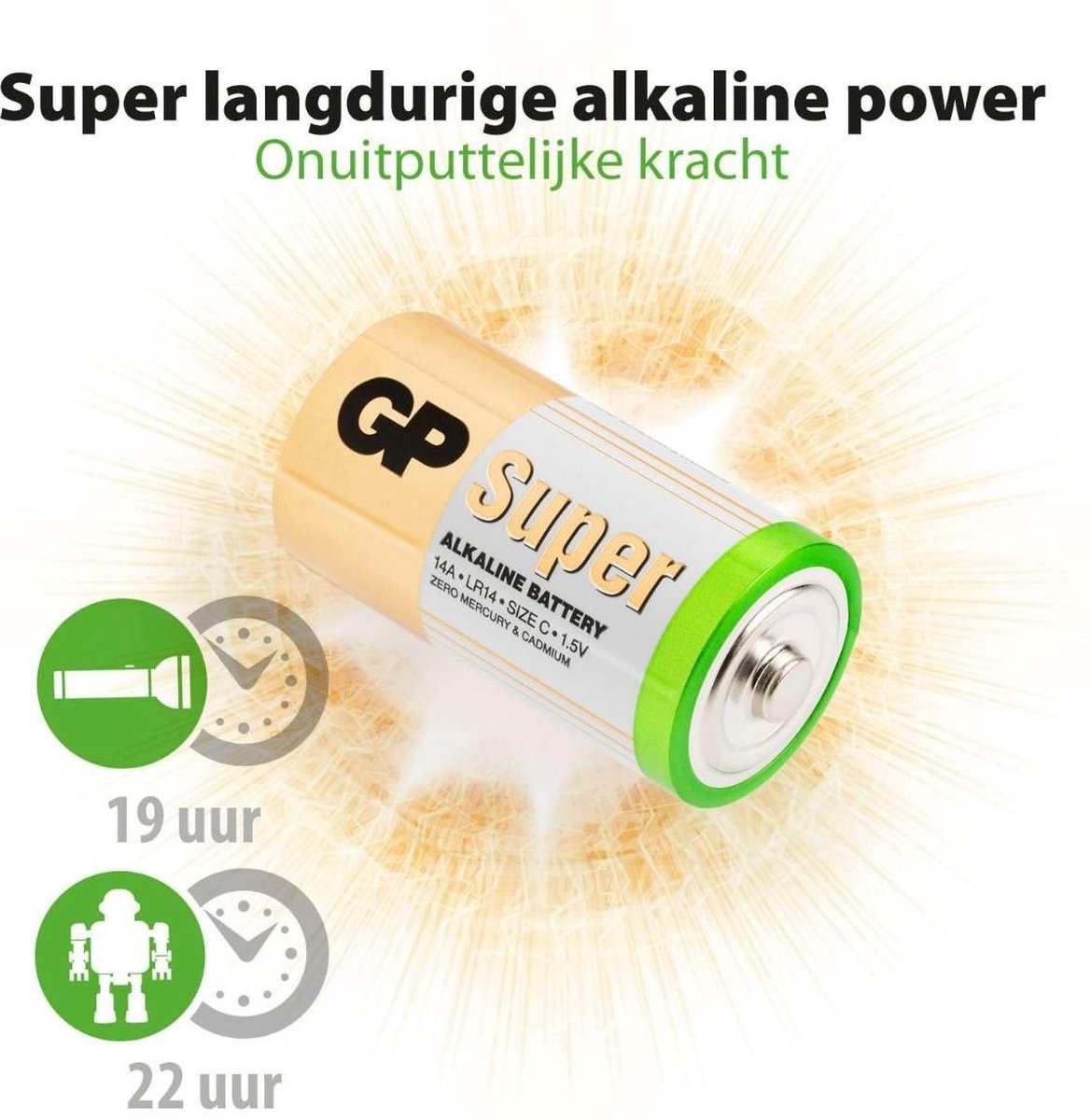 GP Super Alkaline batterijen type C - 2 stuks
