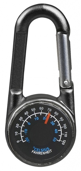 Moses karabijnhaak met thermometer-kompas 7 cm zwart