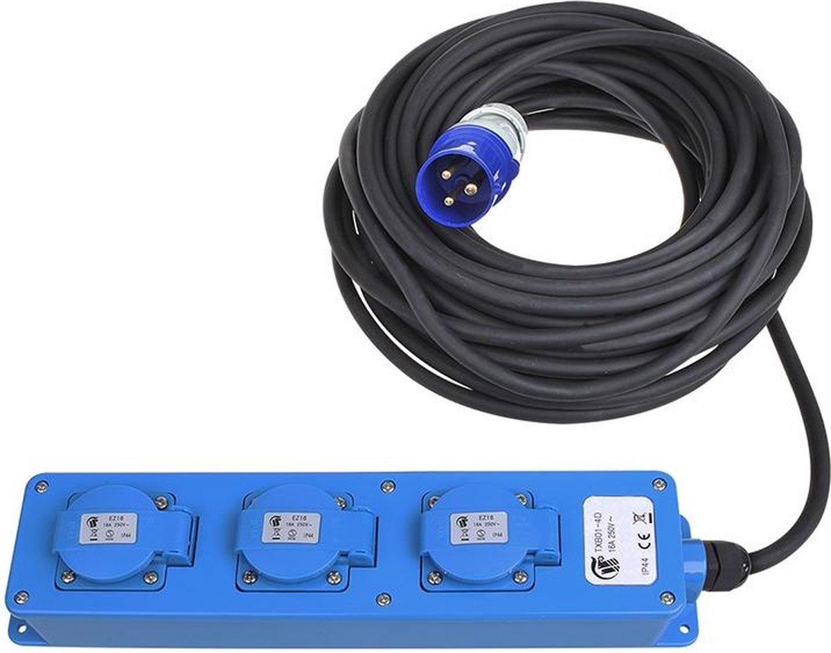Universeel ProPlus CEE 3-weg / Schuko-stekkerdoos 10 meter - Zwart