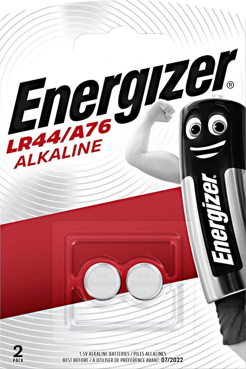 Energizer knoopcelbatterij LR44/A76 Alkaline 1,5V 2 stuks