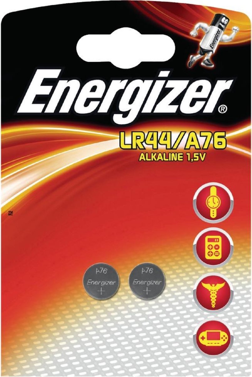 Energizer knoopcelbatterij LR44/A76 Alkaline 1,5V 2 stuks