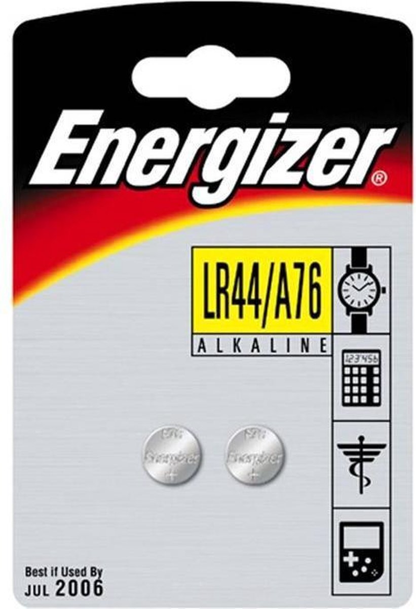 Energizer knoopcelbatterij LR44/A76 Alkaline 1,5V 2 stuks