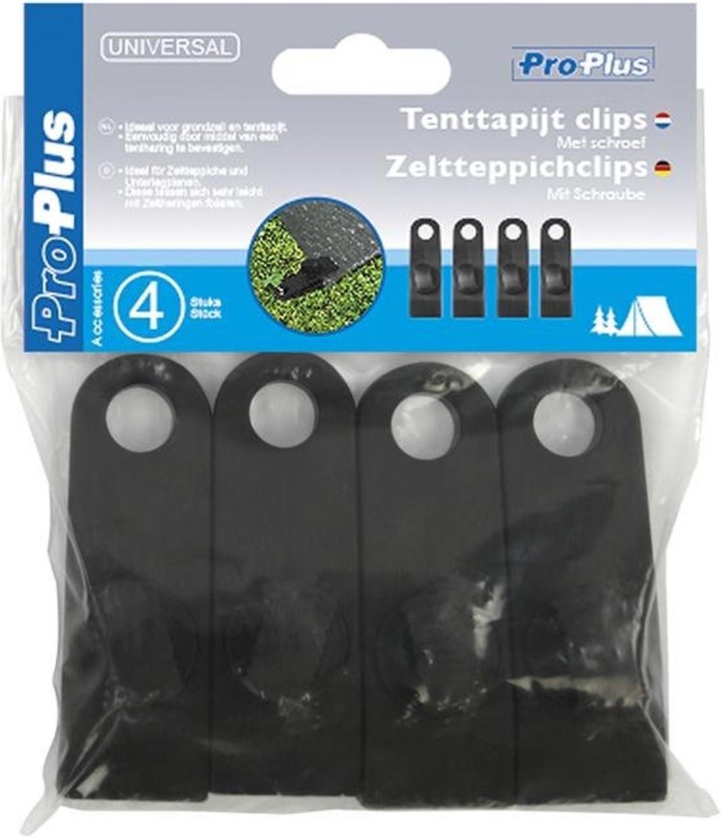 Universeel ProPlus tenttapijtclips met schroeven 4 stuks - Zwart