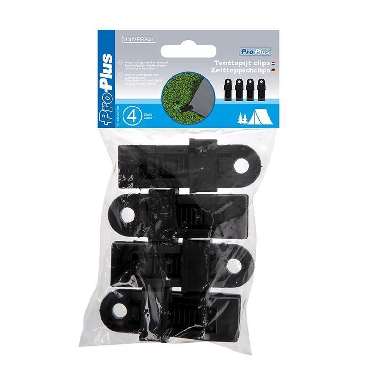 Universeel ProPlus tenttapijtclips met schroeven 4 stuks - Zwart