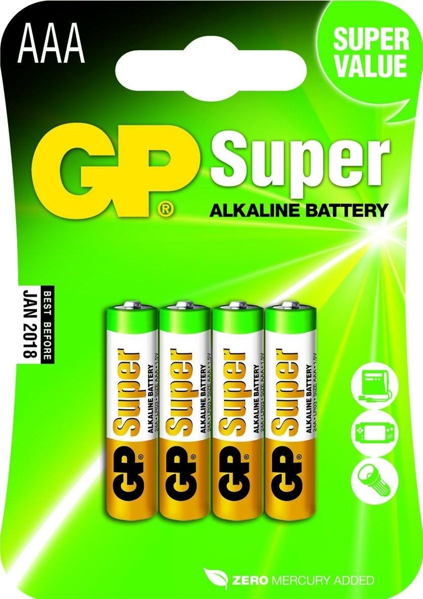 GP batterijen Super AAA alkaline per 4 stuks