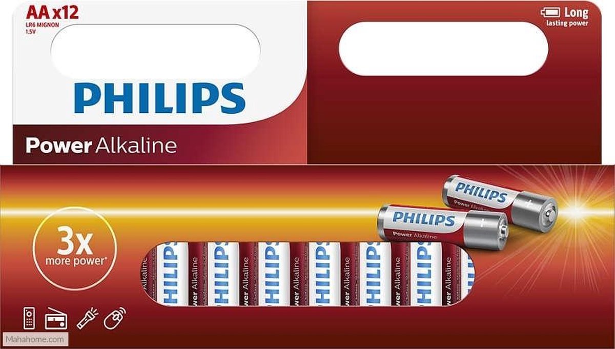 Philips batterijen AA/LR6 Powerlife 12 stuks