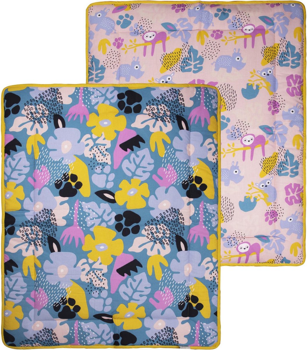 Boxkleed Dubbelzijdig Jungle Dusk Flower Pink 80x100 - Groen