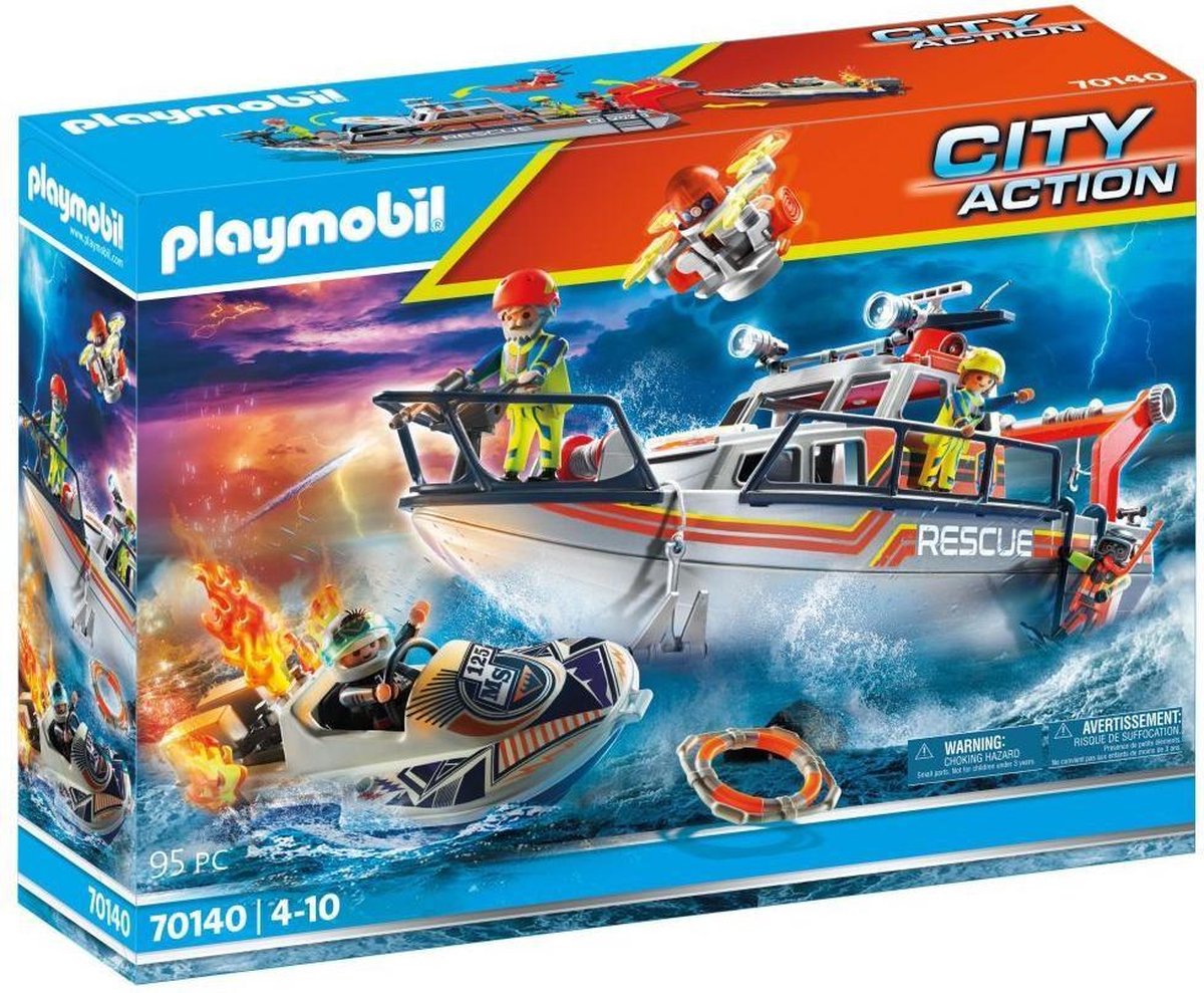 Playmobil 70140 Redding Op Zee: Brandbestrijdings missie Met Reddingskruiser