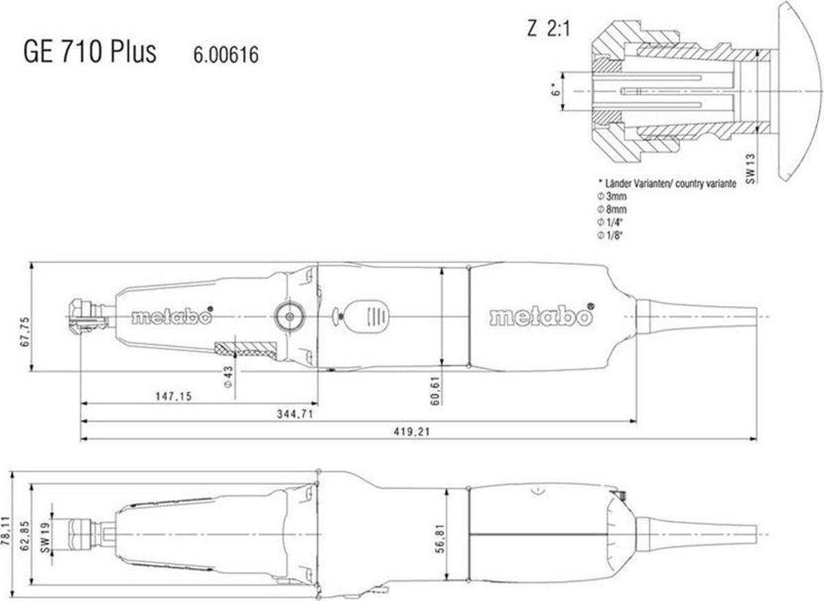 Metabo GE 710 Plus Rechte slijper - 710W - 6mm - variabel
