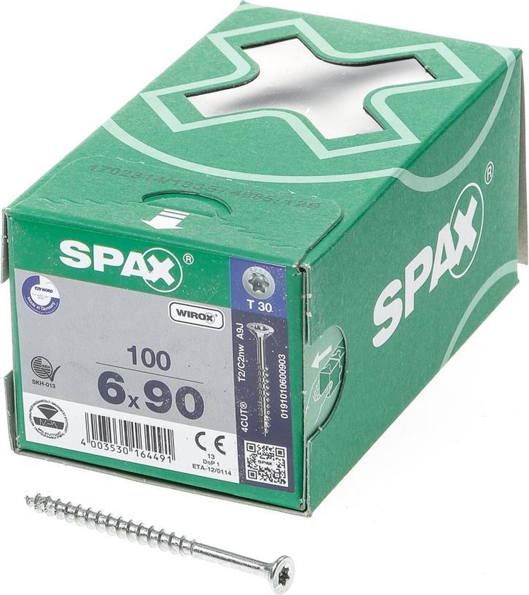 SPAX 191010600903 Universele schroef, Verzonken kop, 6 x 90, Deeldraad, T-STAR plus T30 - WIROX - 100 stuks