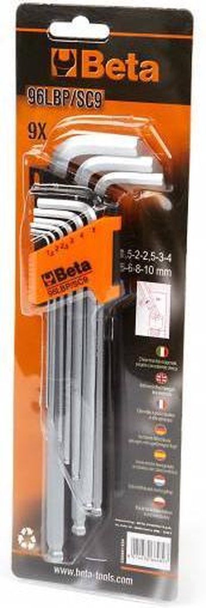 Beta 96LBP/SC9 9 Delige inbussleutelset - 1,5-10mm