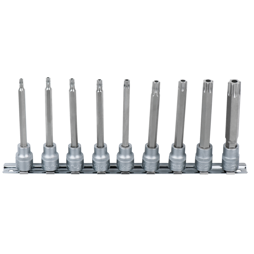 KS Tools 911.3980 9-delige Bit-dopsleutelset met boring - Lang - TB20-TB60 - 3/8"