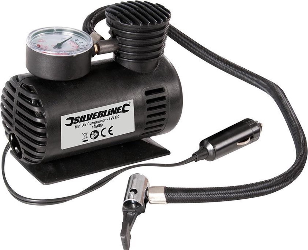 Silverline line 425689 12V DC Mini luchtcompressor - 250psi - Silver