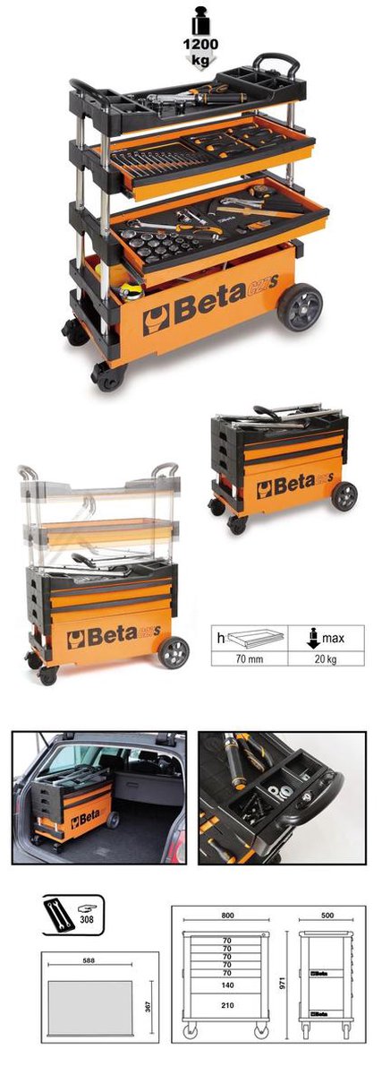 Beta Tools Beta C27S-O 2 Laden Inklapbare Mobiele gereedschapswagen - Oranje