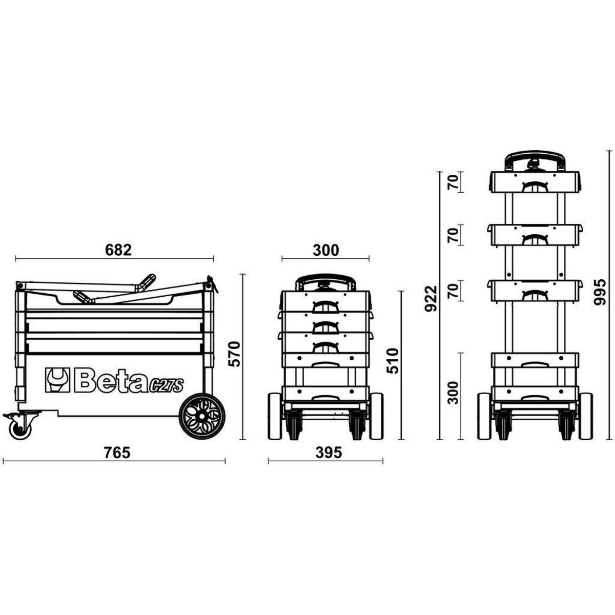 Beta Tools Beta C27S-O 2 Laden Inklapbare Mobiele gereedschapswagen - Oranje