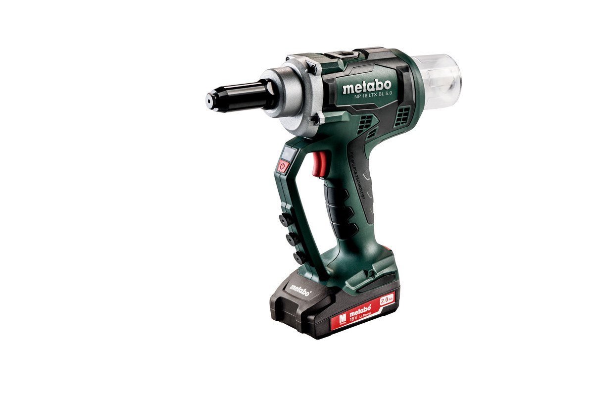 Metabo NP 18 LTX BL 5.0 18V Li-Ion accu blindnietpistool set (2x 2.0Ah accu) in Metaloc - koolborstelloos - 2.4-5mm