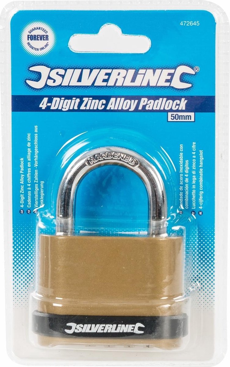 Silverline line 472645 4-cijferig Combinatiehangslot - Zink - 50mm - Silver