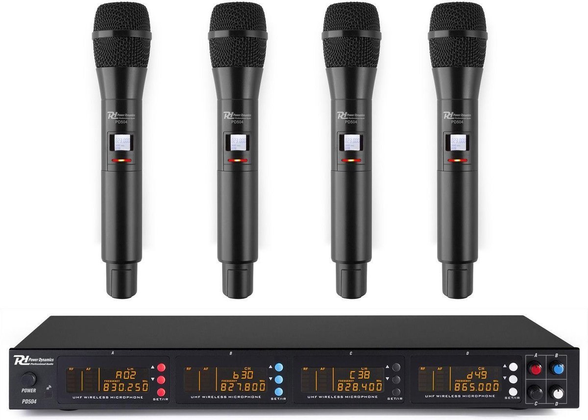 Power Dynamics PD504H draadloze microfoonset met 4 microfoons