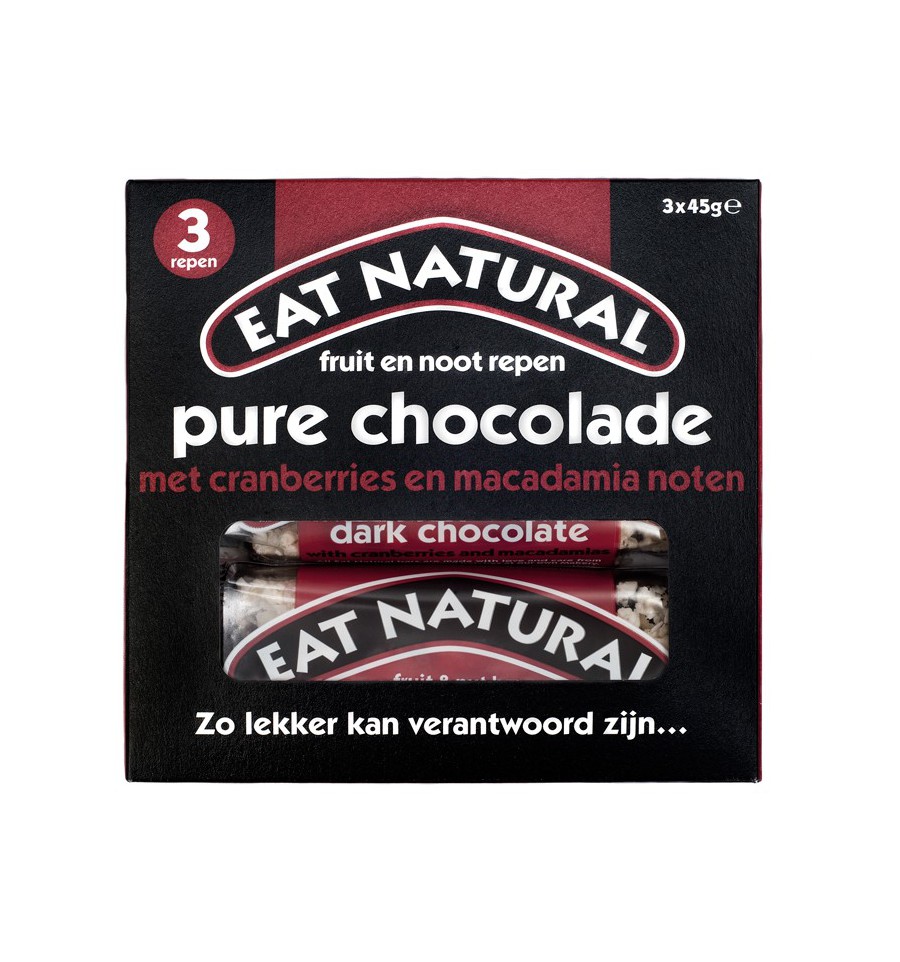 Eat Natural Pure chocolade cranberry macadamia 45 gram 3 stuks