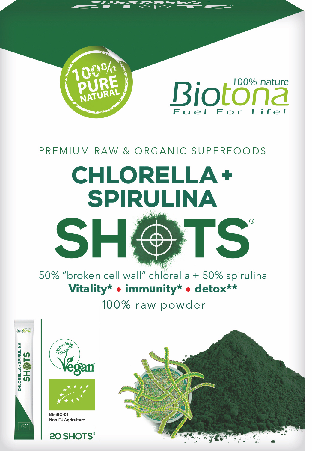 Biotona Chlorella spirulina shots 2.2 gram 20 stuks