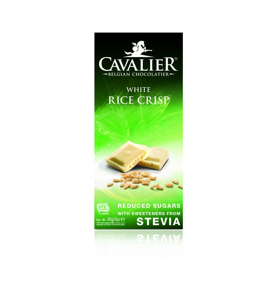 Cavalier Chocolade white rice crisp gezoet met stevia 85 gram