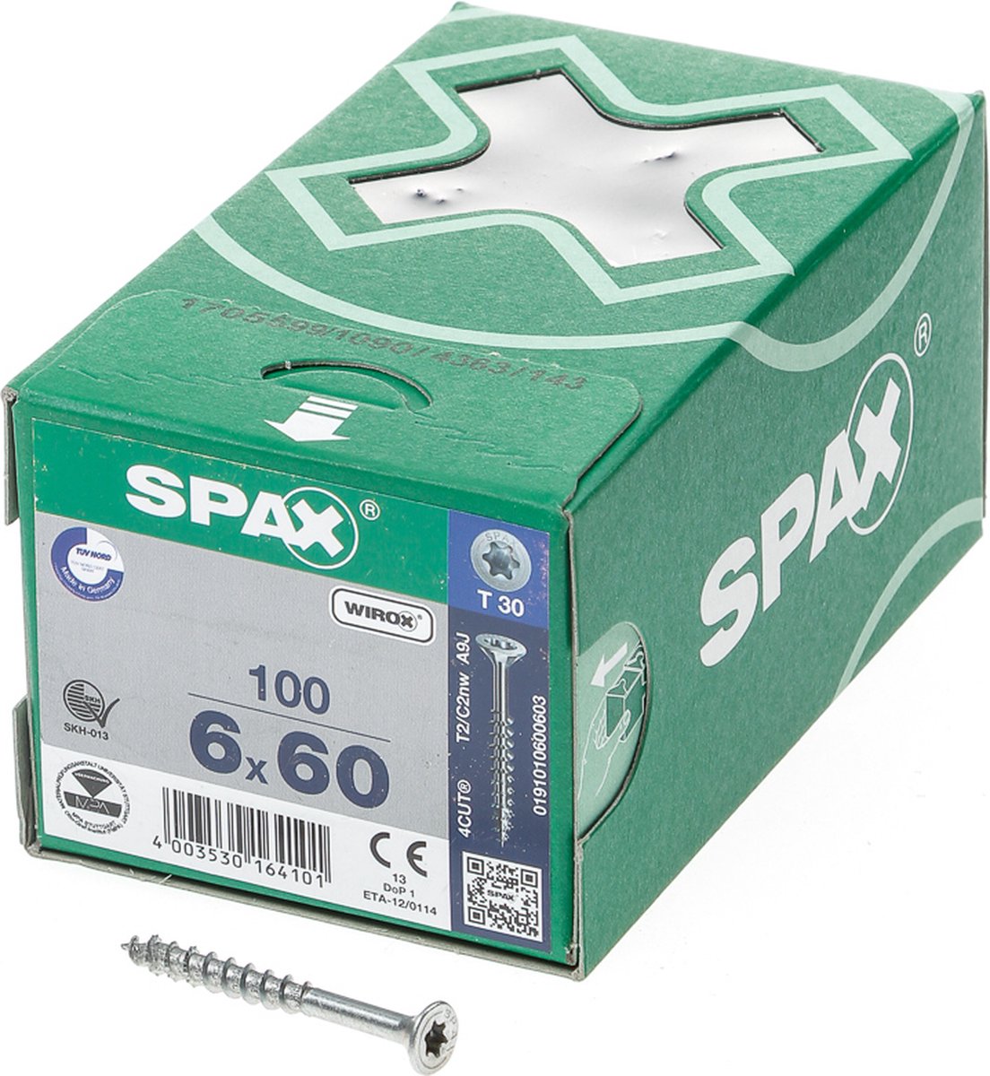 SPAX 191010600603 Universele schroef, Verzonken kop, 6 x 60, Deeldraad, T-STAR plus T30 - WIROX - 100 stuks