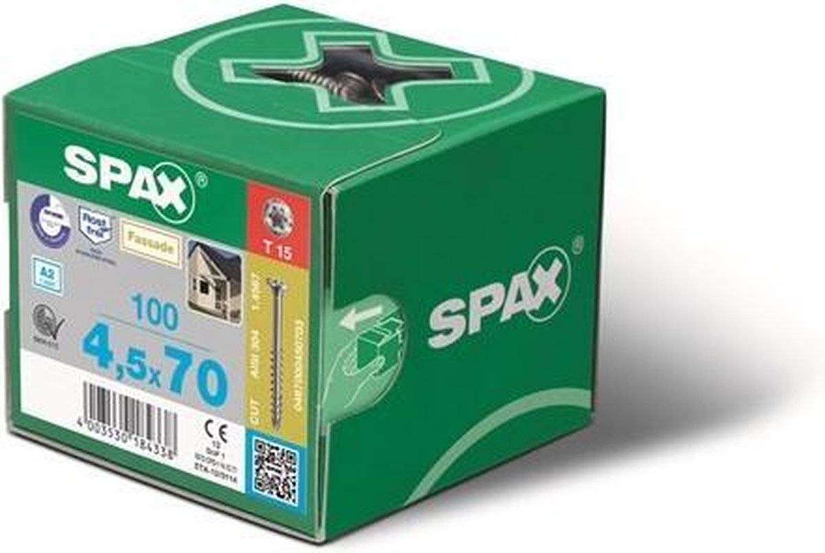 SPAX 1191010400353 Universele schroef, Verzonken kop, 4 x 35, Voldraad, T-STAR plus T20 - WIROX - 200 stuks