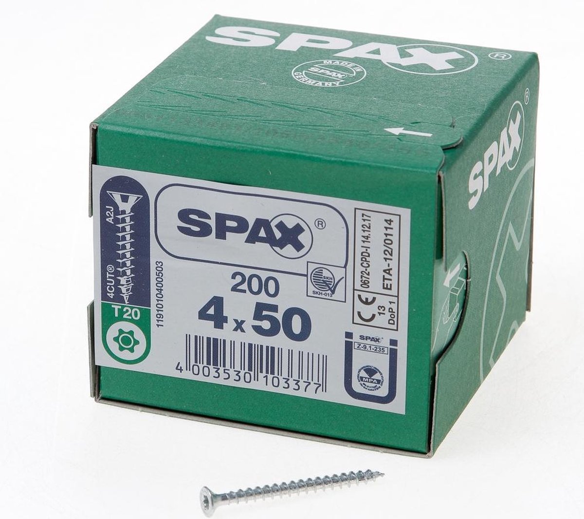 SPAX 1191010400503 Universele schroef, Verzonken kop, 4 x 50, Voldraad, T-STAR plus T20 - WIROX - 200 stuks