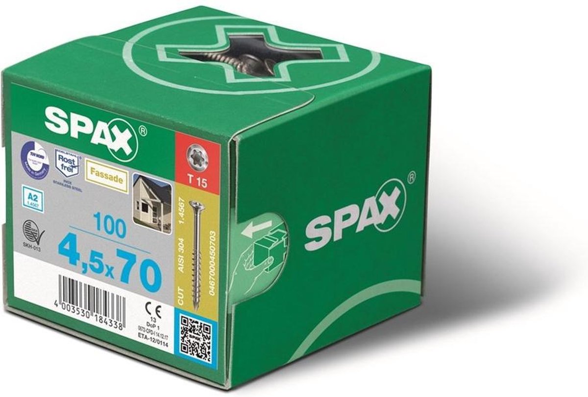 SPAX 191010400603 Universele schroef, Verzonken kop, 4 x 60, Deeldraad, T-STAR plus T20 - WIROX - 100 stuks