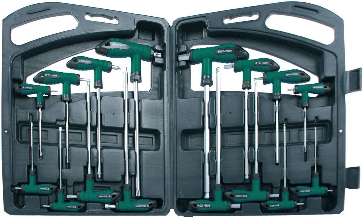 Brüder Mannesmann 18190 16-delige T-greep Schroevendraaierset - torx / inbus - Groen