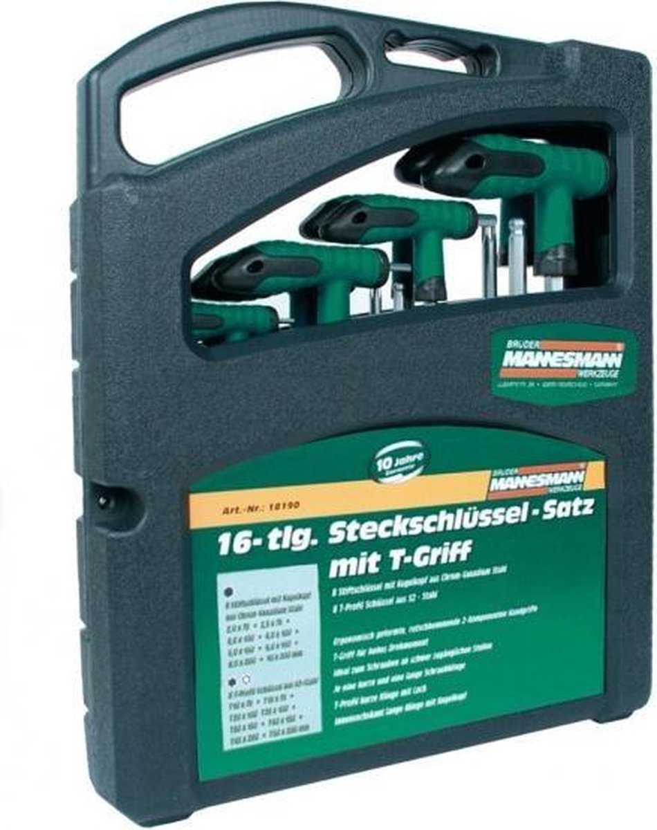 Brüder Mannesmann 18190 16-delige T-greep Schroevendraaierset - torx / inbus - Groen