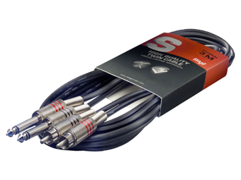 Stagg STC3PCM 2x jack mono naar 2x RCA verloopkabel 3 meter