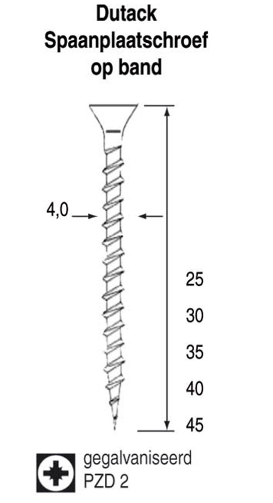 Dutack Fasteners 5420001 Spaanplaatschroef op band - PZ2 - 4,0 x 25mm (1000st)