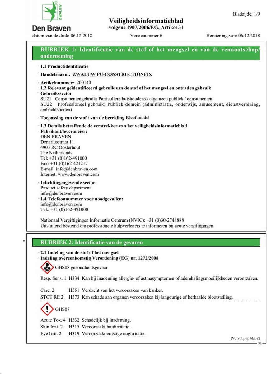 Den braven Zwaluw 200641 PU-Constructiontix Super Constructielijm - Transparant - 310ml