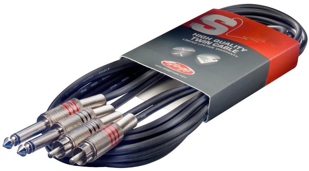 Stagg STC6PCM 2x jack mono naar 2x RCA verloopkabel 6 meter