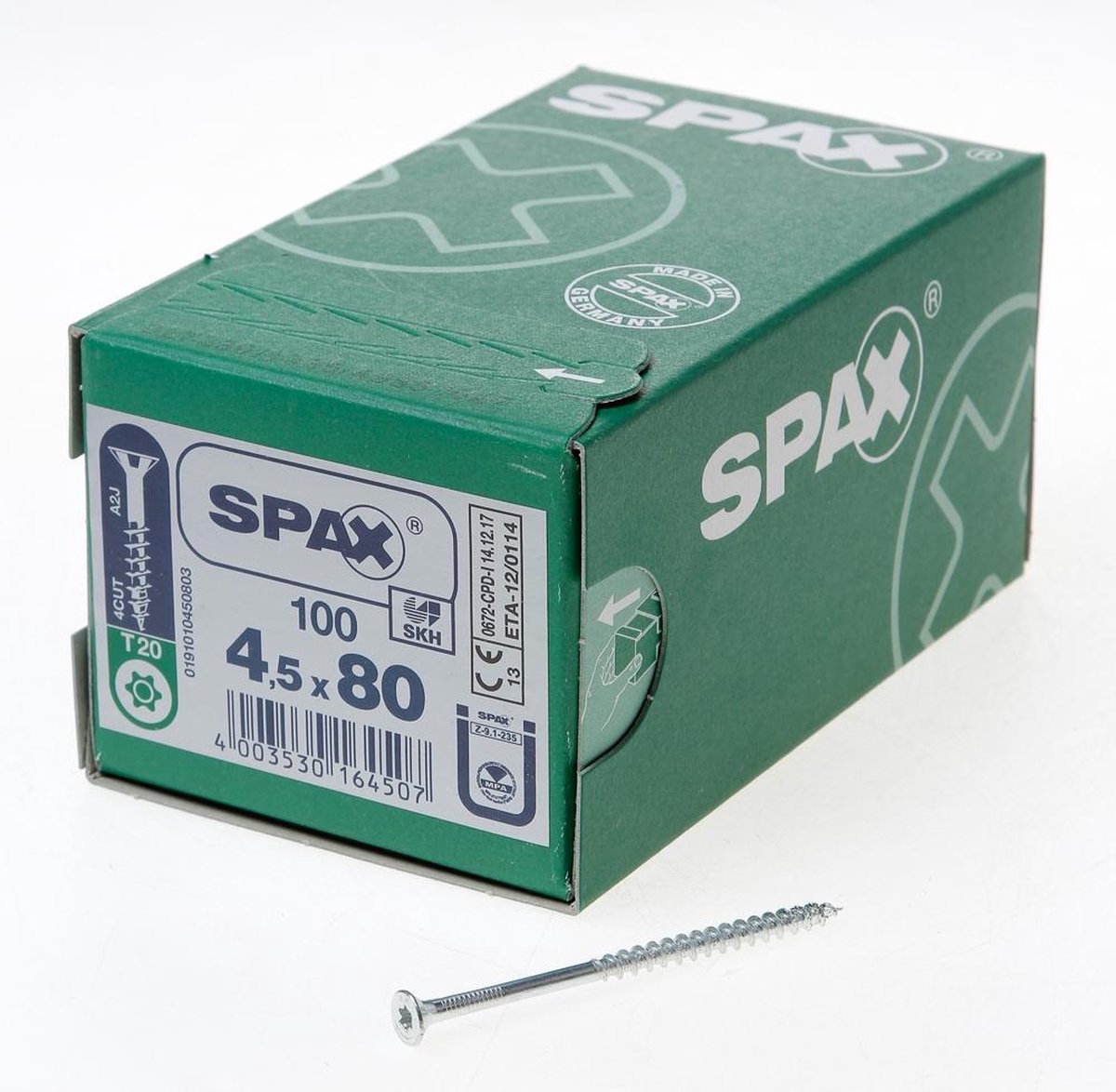 SPAX 191010450803 Universele schroef, Verzonken kop, 4.5 x 80, Deeldraad, T-STAR plus T20 - WIROX - 100 stuks